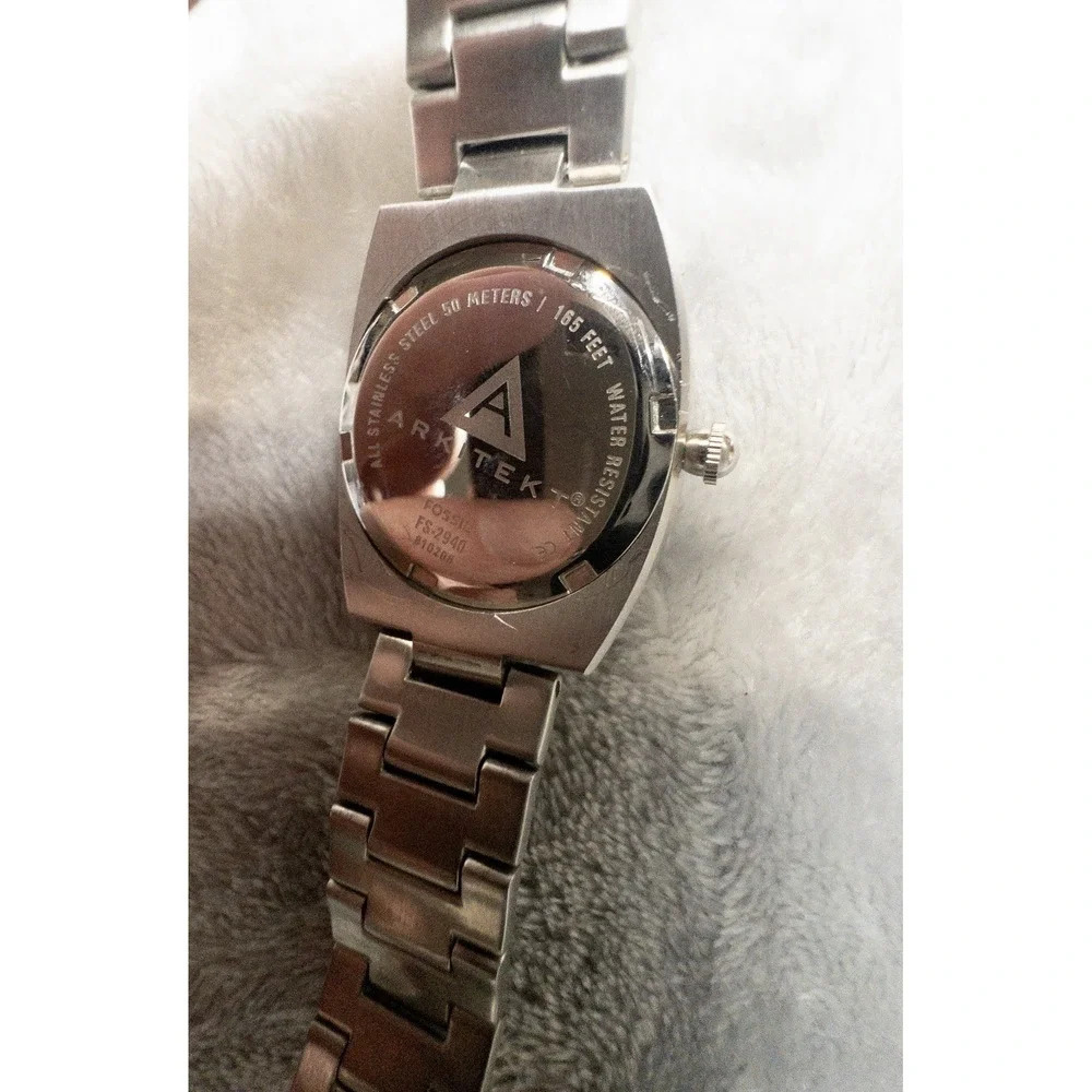 Vtg Fossil Arkitekt FS 2940 Blue Dial Silver Band 50 ATM
